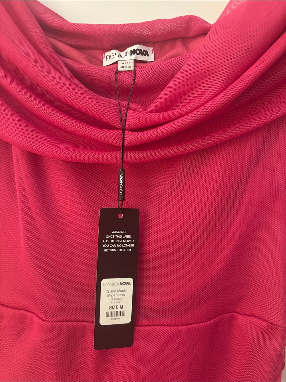 Fashion Nova Magenta Off-Shoulder Ruched Long Sleeve Gown - Picture 3 of 4